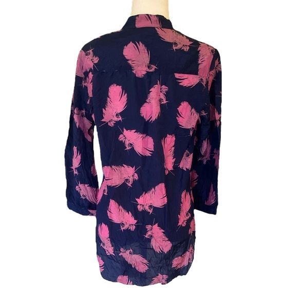 Amanda Uprichard Navy Blue & Pink Feather Print Tunic Top - M - Picture 5 of 10